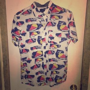 J Crew Slim Short Sleeve Printed Button Down